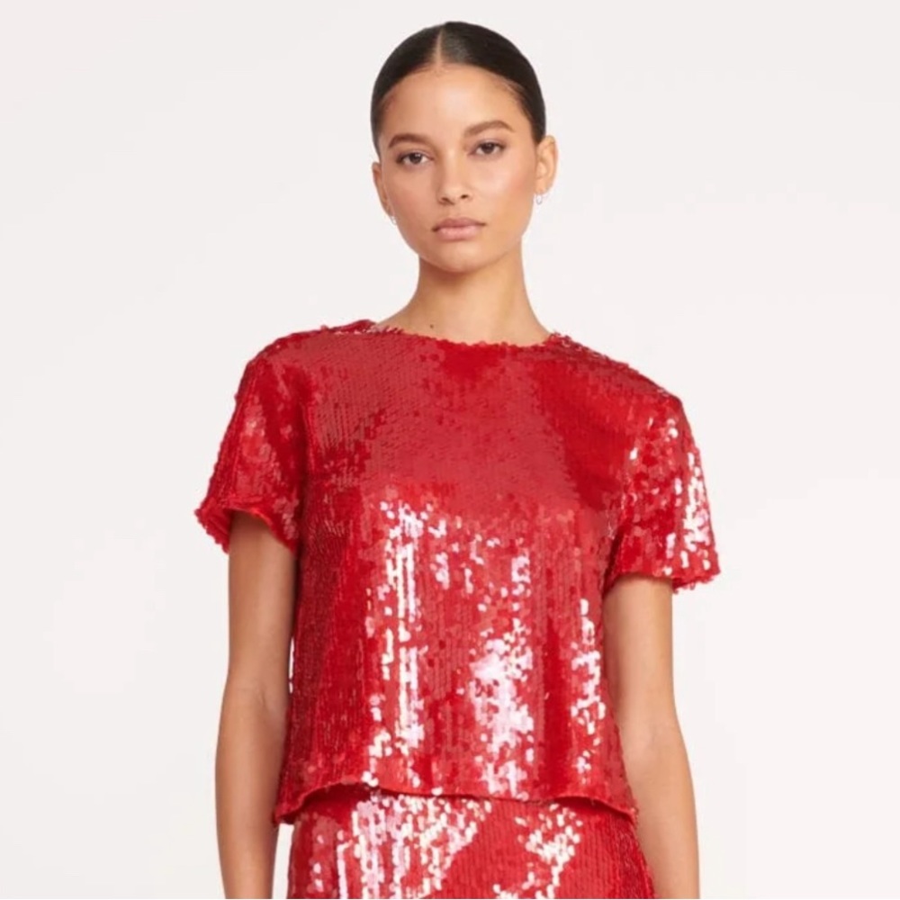 NWT Staud Quincy Sequin Poinsettia Top